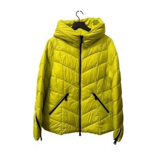 Bernardo Hooded Puffer Coat Women Neon Yellow L Large